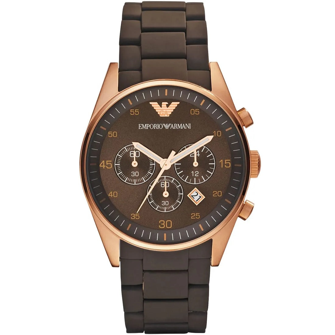 Emporio Armani Men’s Watch Silicone Brown Strap With Brown Dial And Rose Gold Case AR5890 Sportivo