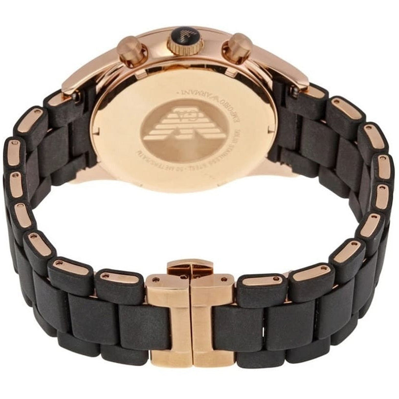 Emporio Armani Men's Watch Silicone Black Strap With Black Dial And Rose Gold Case AR5905 Sportivo