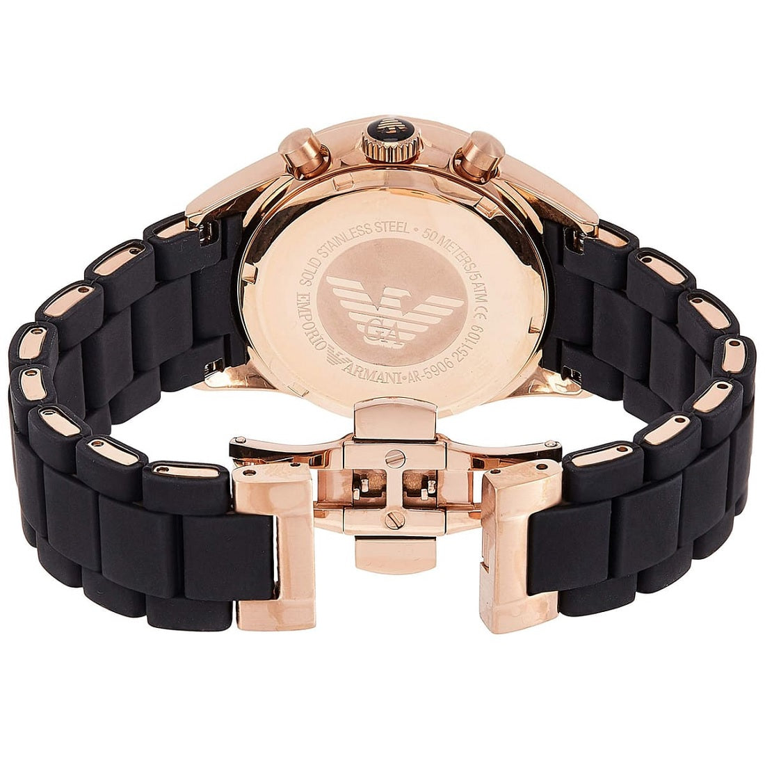Emporio Armani Women's Watch Silicone Black Strap With Black Dial And Rose Gold Case AR5906 Sportivo