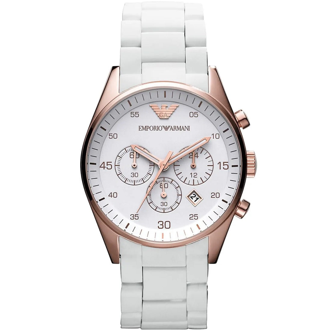 Emporio Armani Mens Watch Silicone White Strap with White Dial and Gold Case AR5919 Sportivo