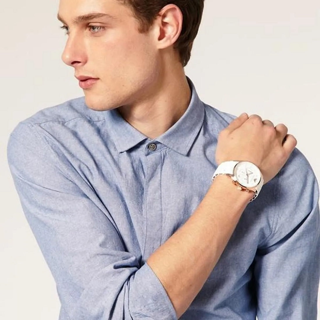 Emporio Armani Mens Watch Silicone White Strap with White Dial and Gold Case AR5919 Sportivo