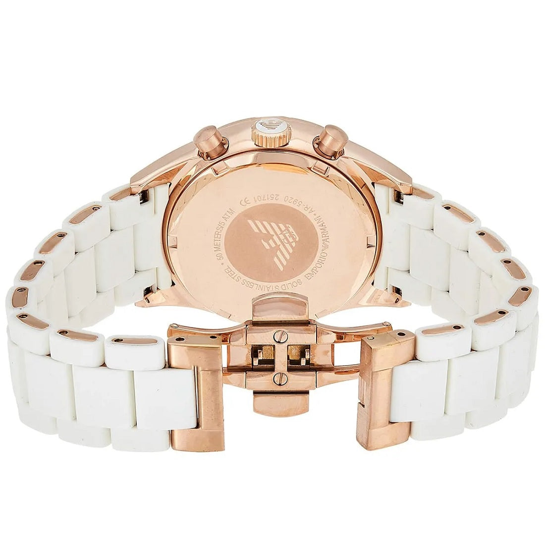 Emporio Armani Women's Watch Silicone White Strap With White Dial And Rose Gold Case AR5920 Sportivo
