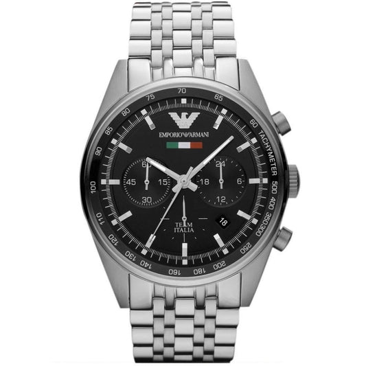 Emporio Armani Men's Watch Stainless Steel Silver Strap With Black Dial  AR5983 Tazio