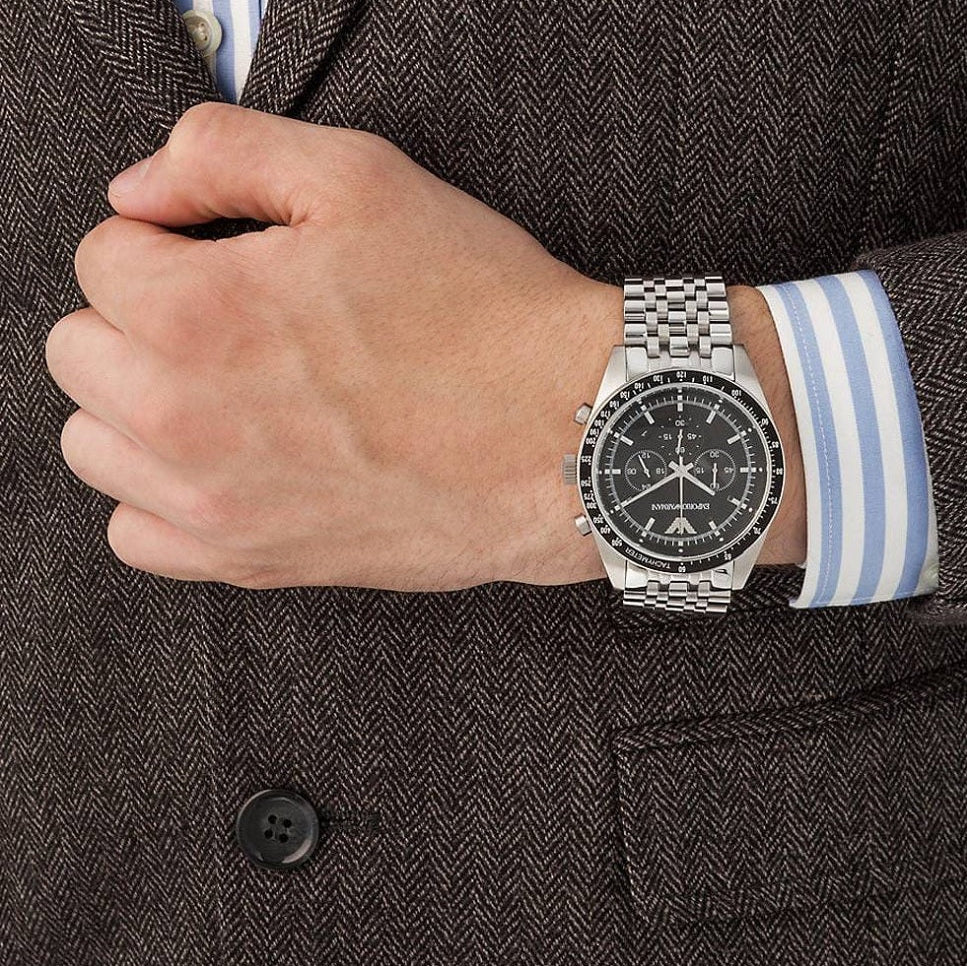 Emporio Armani Men's Watch Stainless Steel Silver Strap With Black Dial AR5988 Sportivo