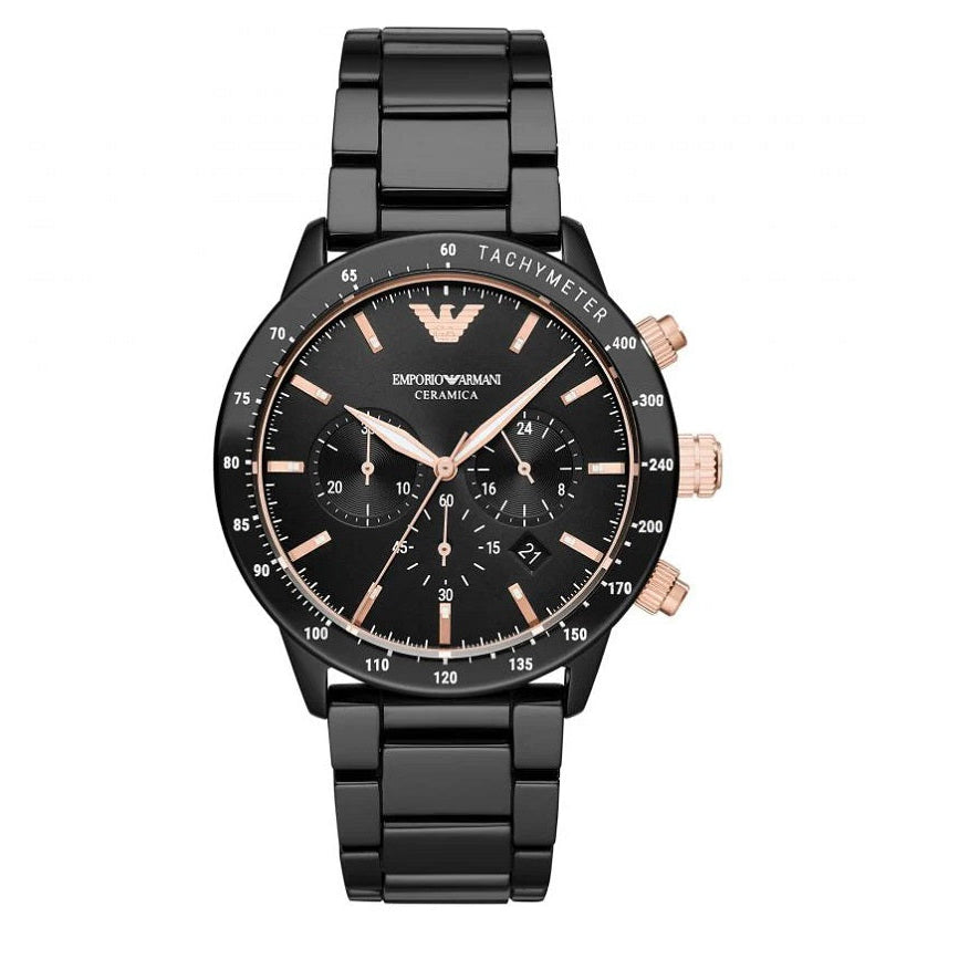 Emporio Armani Men's Ceramic Black Strap & Black Dial Watch AR70002