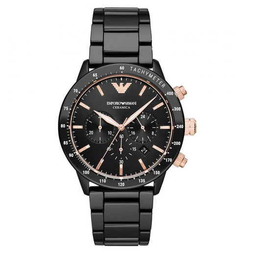 Emporio Armani Men's Ceramic Black Strap & Black Dial Watch AR70002