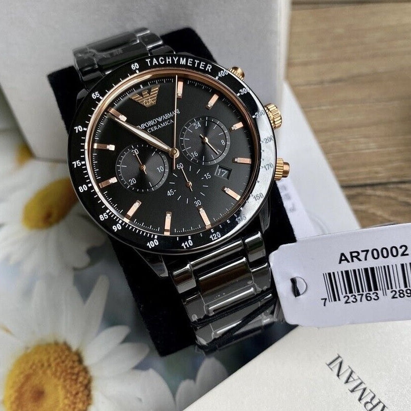 Emporio Armani Men's Ceramic Black Strap & Black Dial Watch AR70002