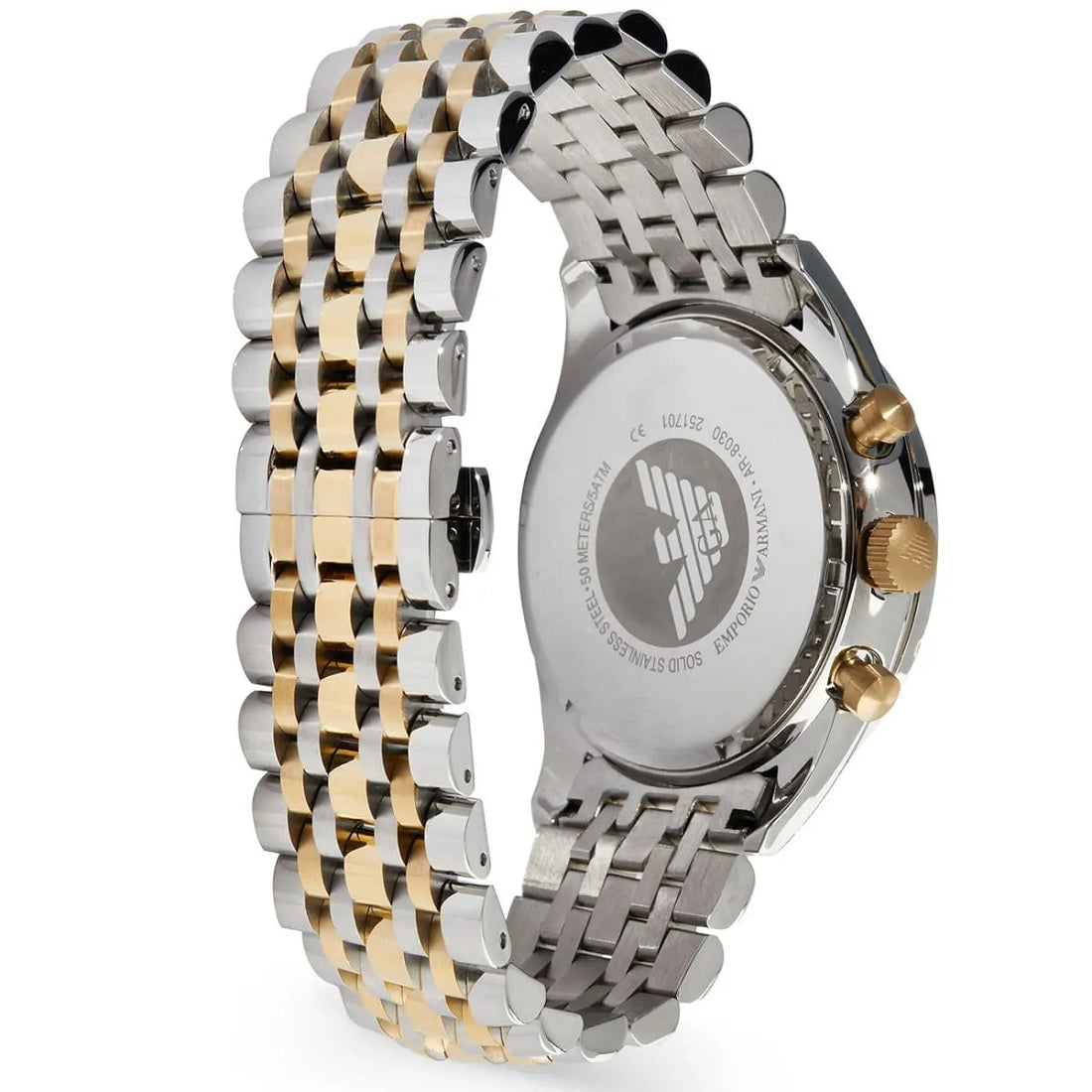 Emporio Armani Men's Watch Stainless Steel Silver & Gold Tone Strap With Blue Dial AR8030 Tazio