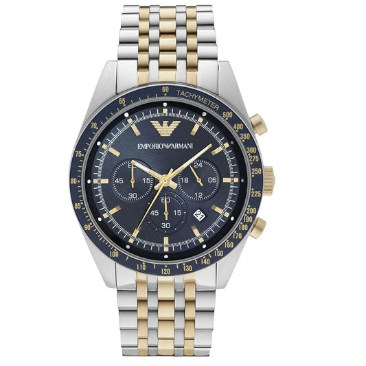 Emporio Armani Men's Watch Stainless Steel Silver & Gold Tone Strap With Blue Dial AR8030 Tazio