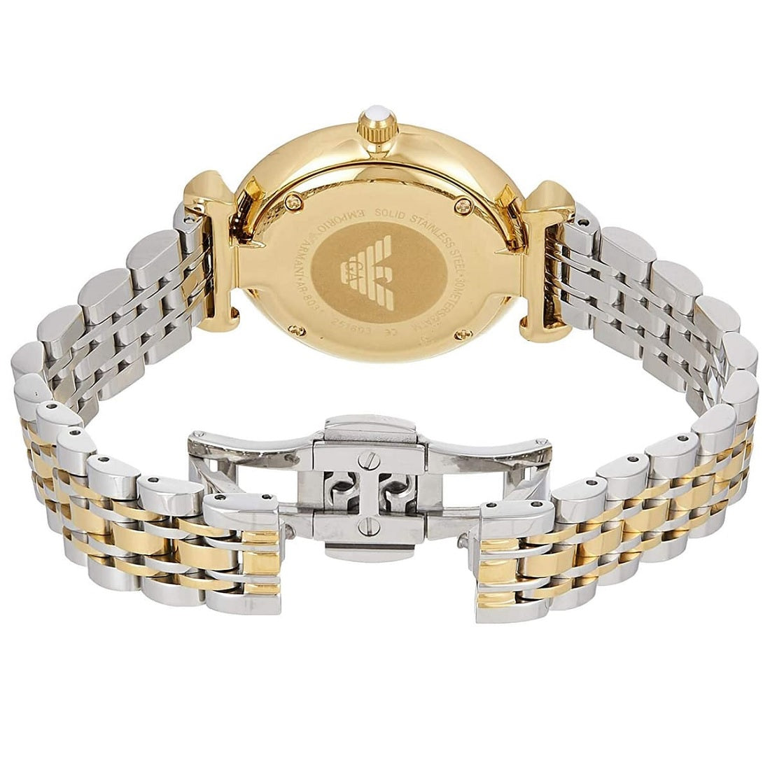 Emporio Armani Women's Watch Stainless Steel Silver & God Tone Strap White Pave Crystal White Dial AR8031 Gianni T-Bar