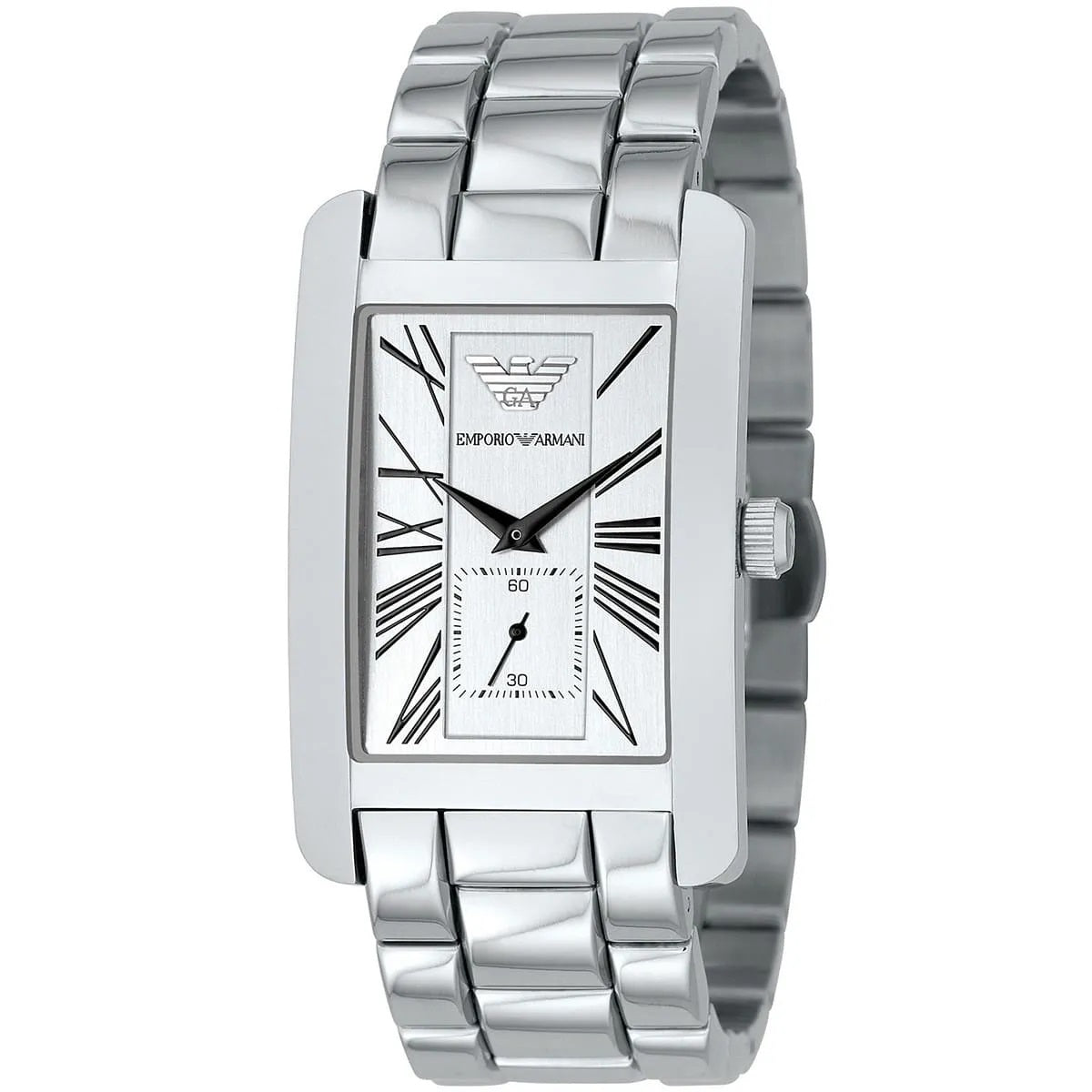 Emporio Armani Men’s Watch Stainless Steel Silver Strap With White Dial AR0145 Classic Rectangle