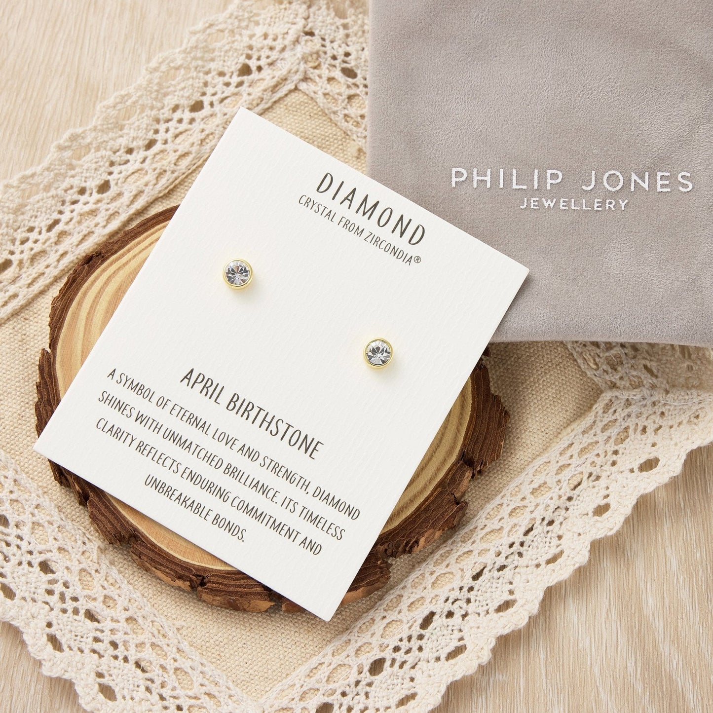 Gold Plated April (Diamond) Birthstone Earrings Created with Zircondia® Crystals