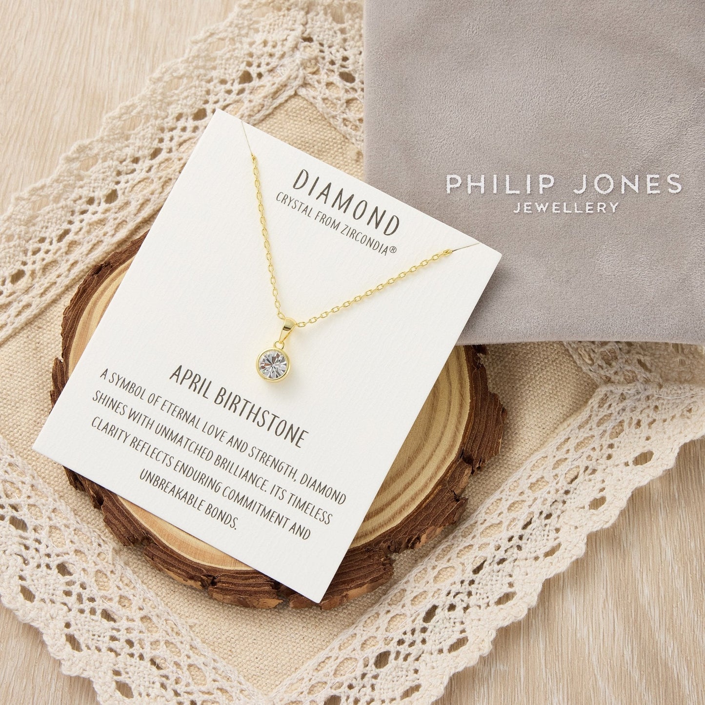 Gold Plated April (Diamond) Birthstone Necklace Created with Zircondia® Crystals
