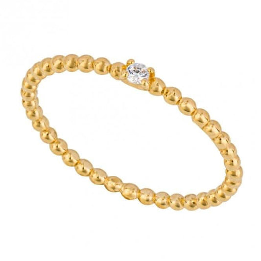 Gold Plated Dainty Beaded Zirconia Ring R3823C