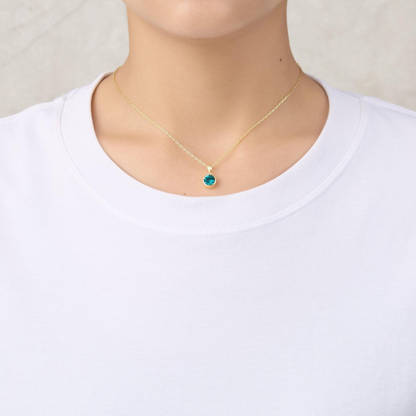 Gold Plated December (Blue Topaz) Birthstone Necklace Created with Zircondia® Crystals