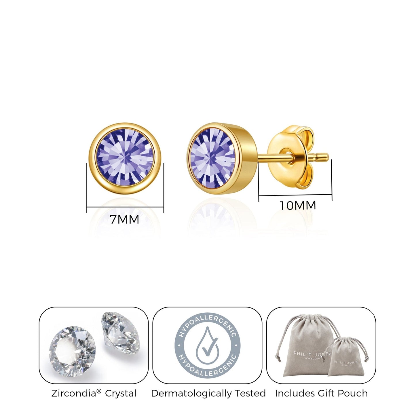 Gold Plated February (Amethyst) Birthstone Earrings Created with Zircondia® Crystals