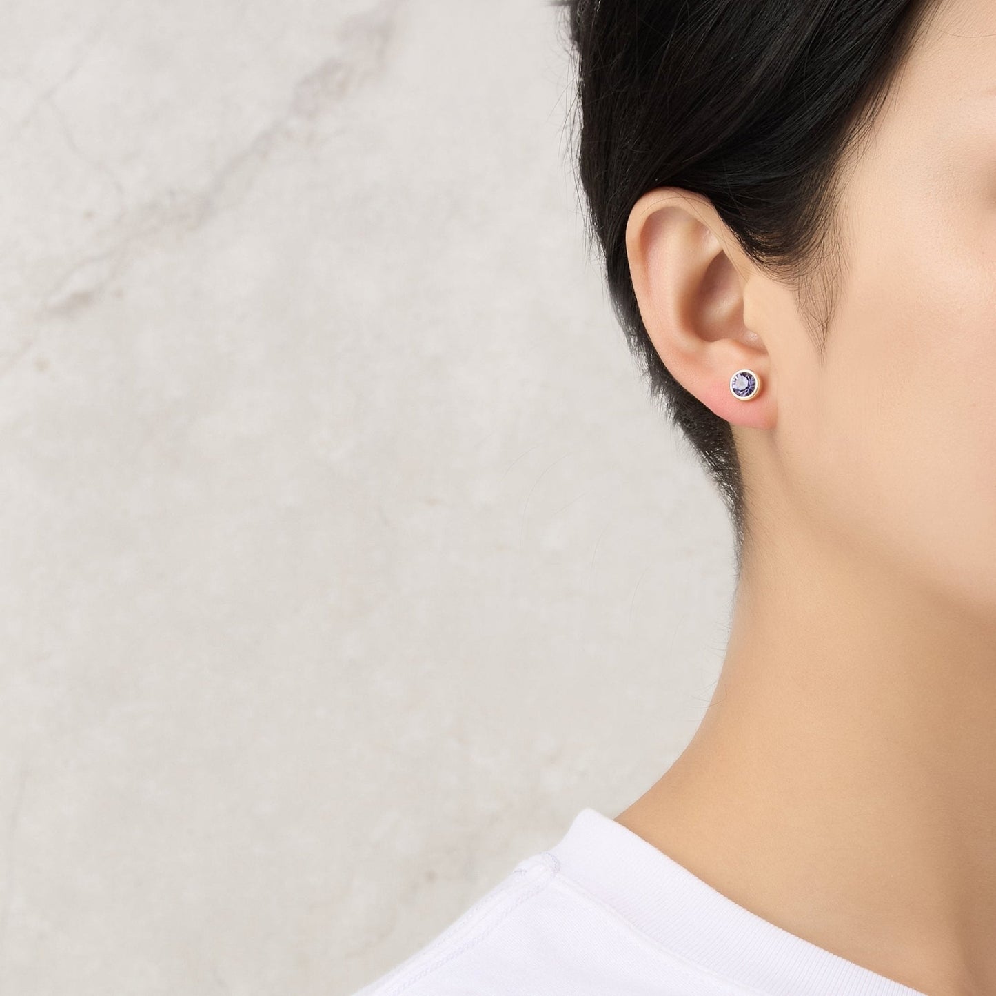 Gold Plated February (Amethyst) Birthstone Earrings Created with Zircondia® Crystals