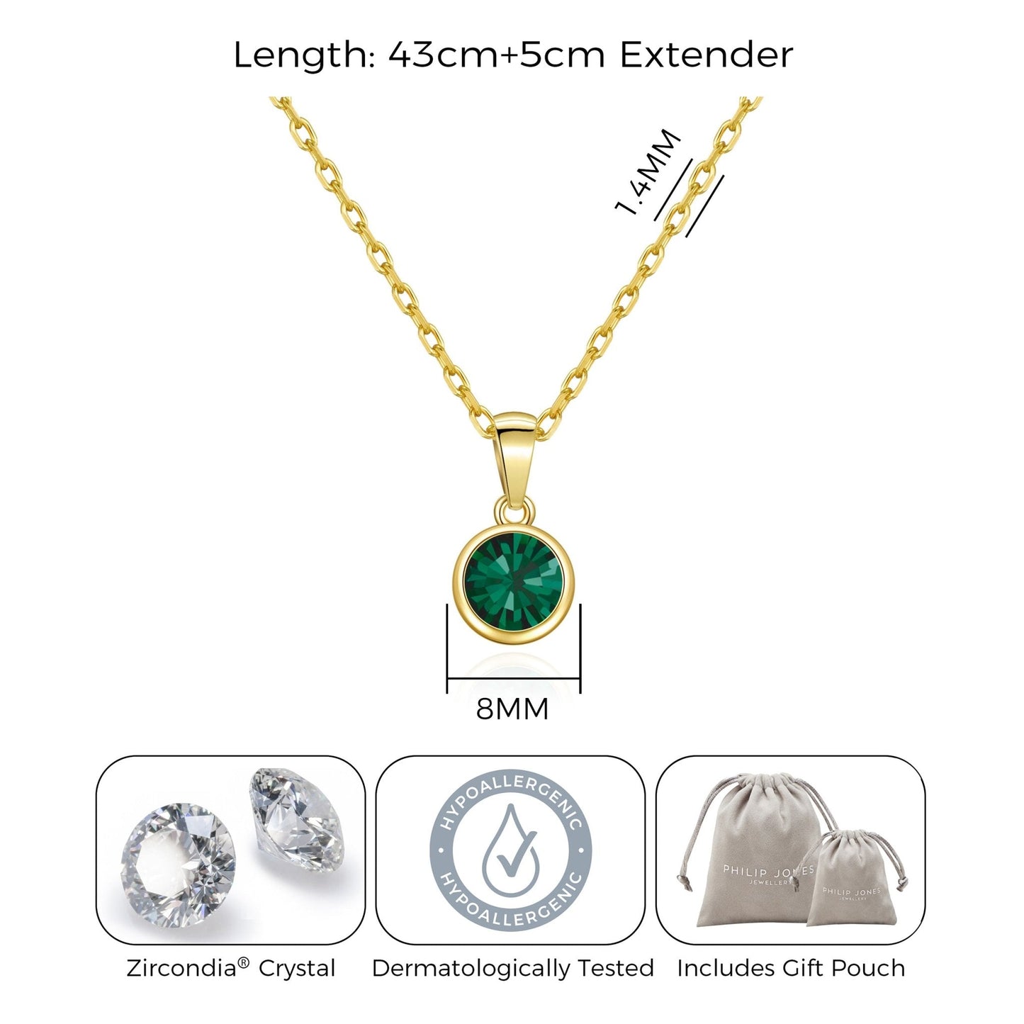 Gold Plated May (Emerald) Birthstone Necklace Created with Zircondia® Crystals