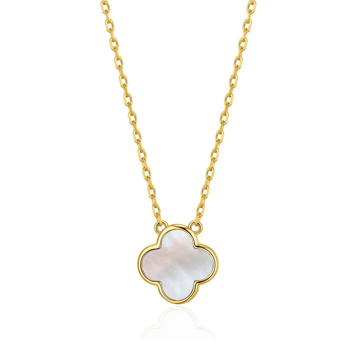 Gold Plated Mother of Pearl Gemstone Clover Necklace