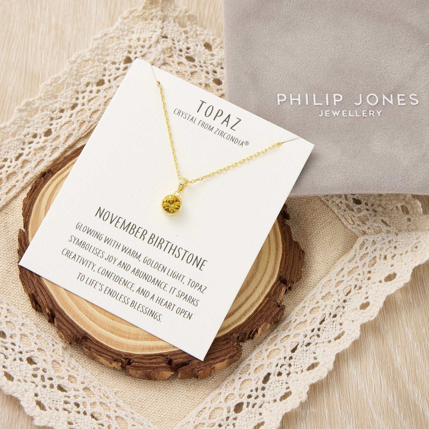 Gold Plated November (Topaz) Birthstone Necklace Created with Zircondia® Crystals
