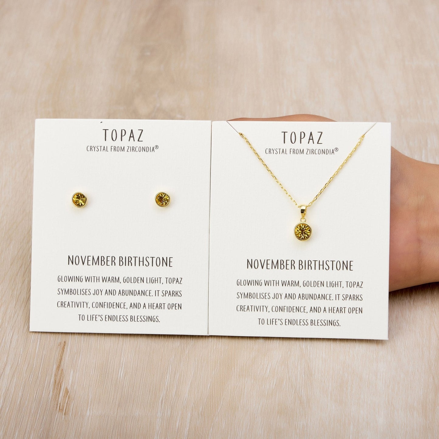 Gold Plated November (Topaz) Birthstone Necklace & Earrings Set Created with Zircondia® Crystals