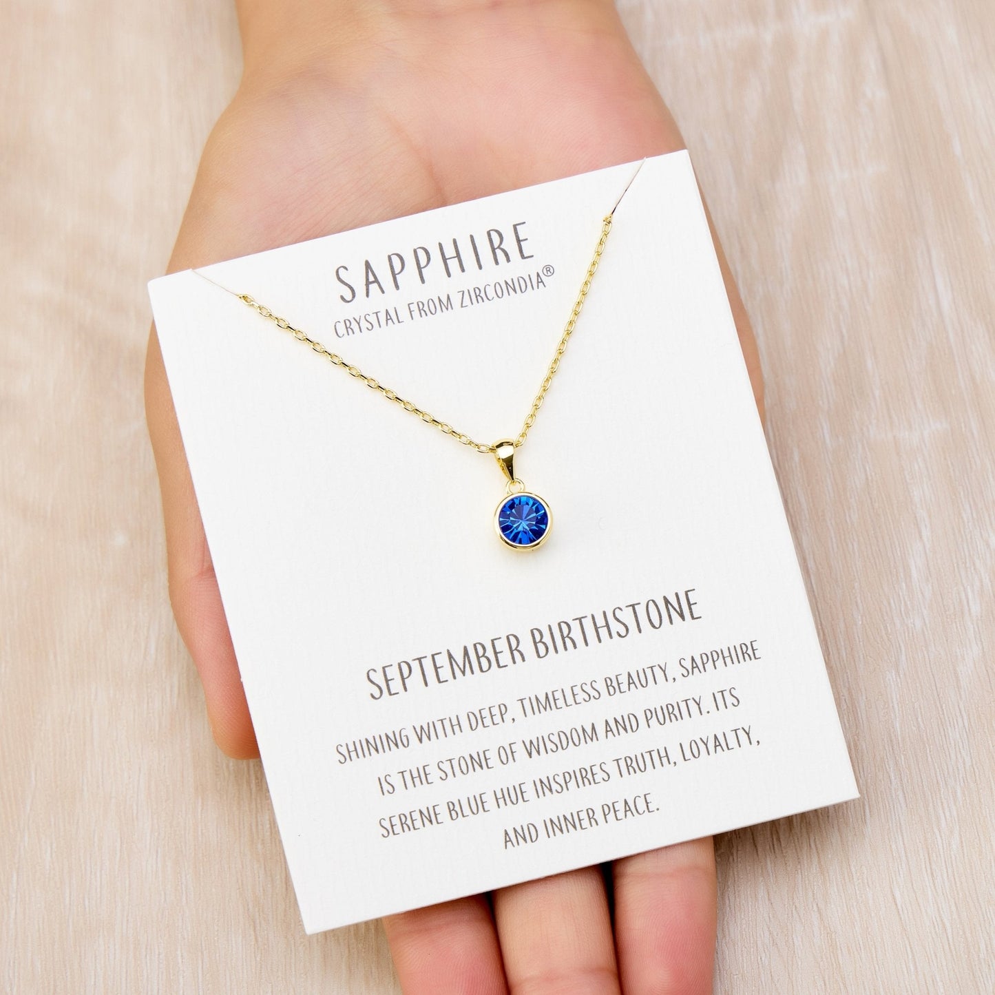Gold Plated September (Sapphire) Birthstone Necklace Created with Zircondia® Crystals