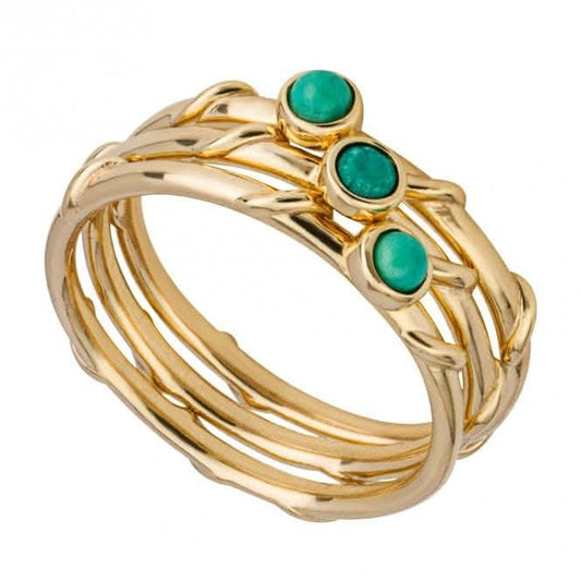 Gold Plated Triple Stacking Green Magnesite Ring R3843G