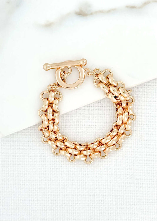 Gold Popcorn Link T-Bar Bracelet
