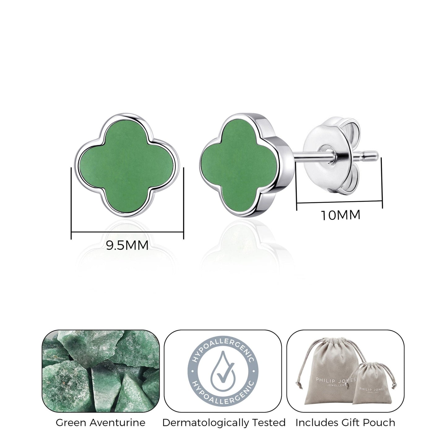Green Aventurine Gemstone Clover Earrings