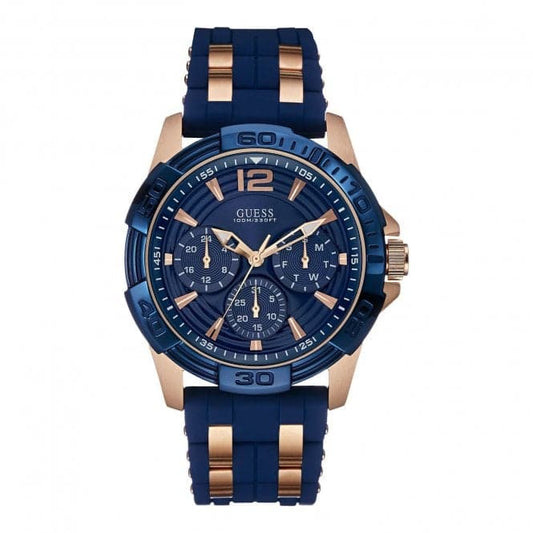 Guess Watches Guess Mens Blue Textured Silicone Strap Watch W0366g4