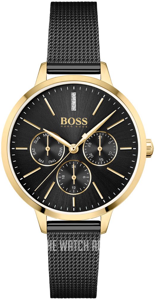 Hugo Boss Womens 1502601 Symphony Gold Tone And Black Mesh Bracelet Watch
