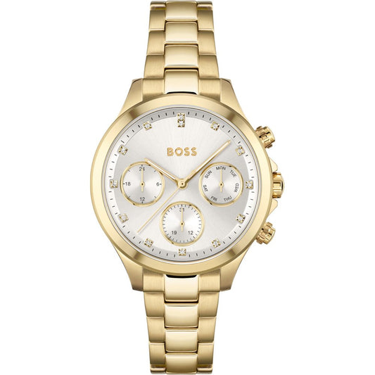 Hugo Boss Womens 1502628 Hera Gold Tone Stainless Steel Watch With Crystal Accents