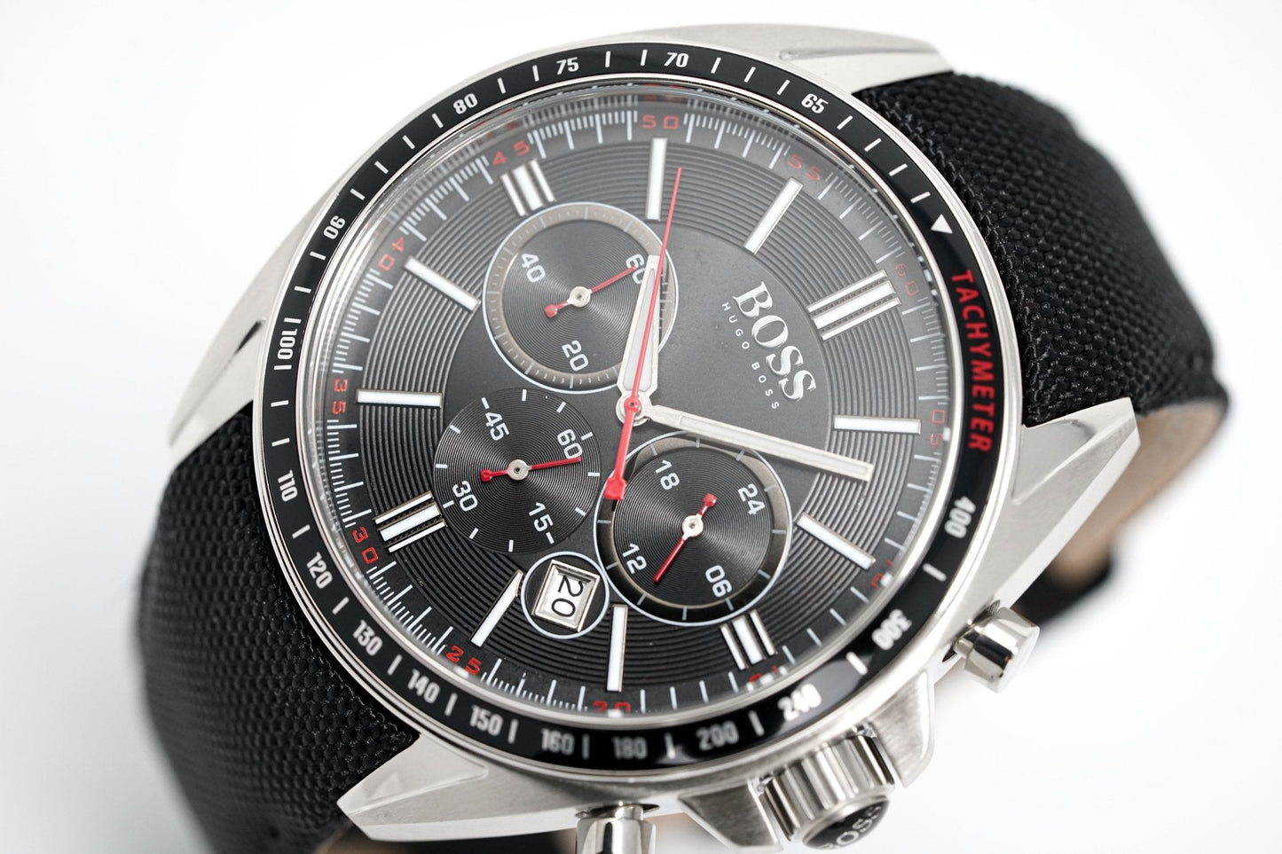 Hugo Boss Men S Watch Chronograph Black Driver Fabric Leather Hb1513087