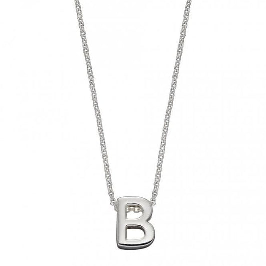Initial B Plain Silver Initial Necklace N4429