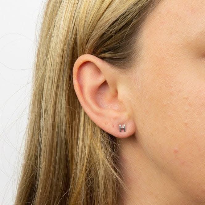 Initial H Sterling Silver Stud Earrings E6025