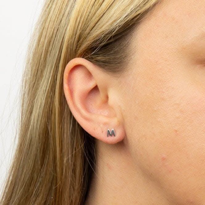 Initial M Sterling Silver Stud Earrings E6030