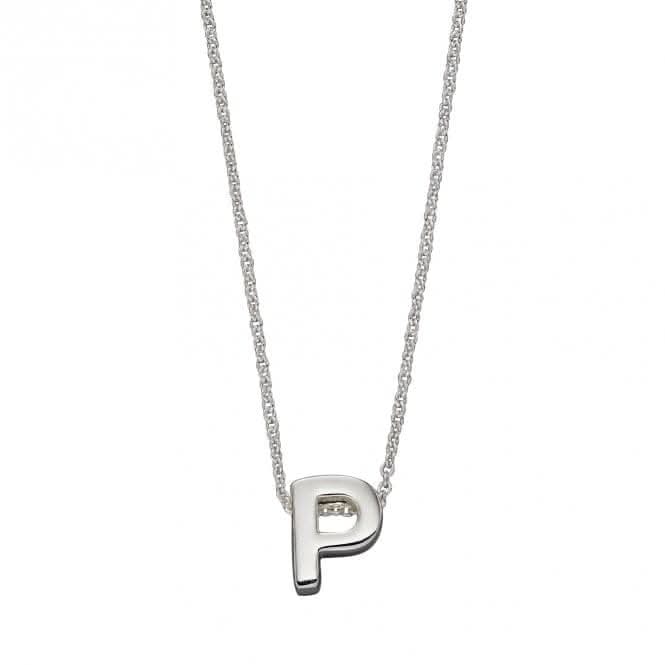 Initial P Plain Silver Initial Necklace N4443