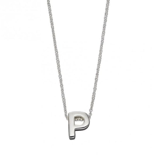 Initial P Plain Silver Initial Necklace N4443
