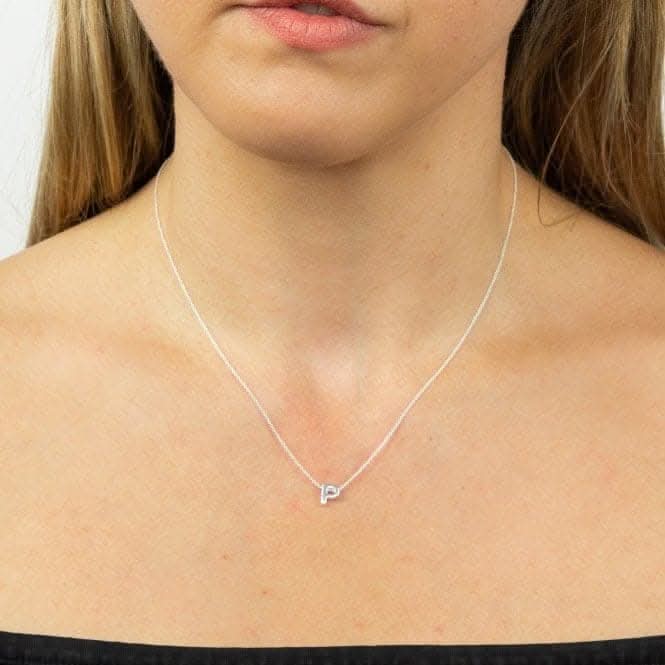 Initial P Plain Silver Initial Necklace N4443