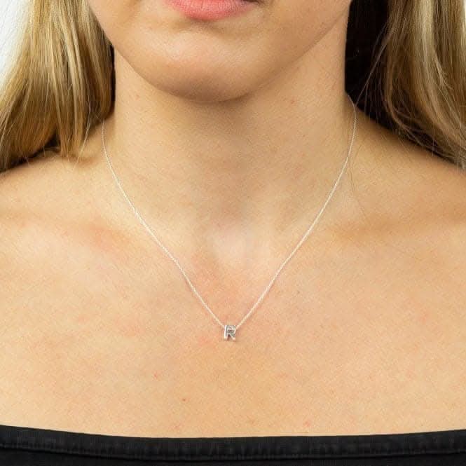 Initial R Plain Silver Initial Necklace N4445