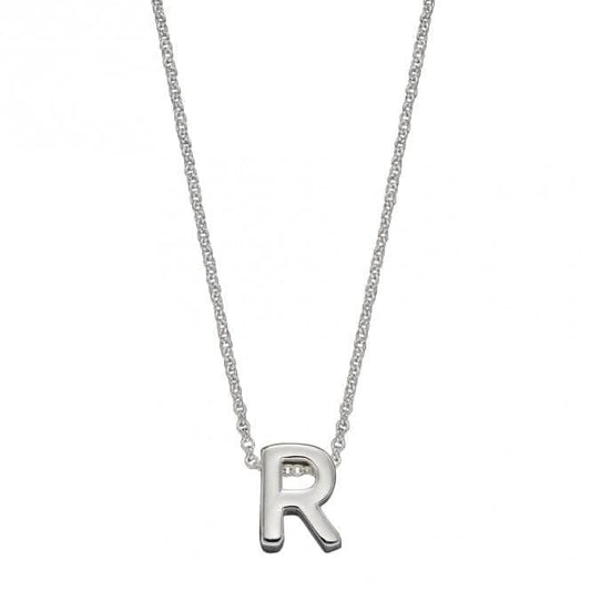 Initial R Plain Silver Initial Necklace N4445