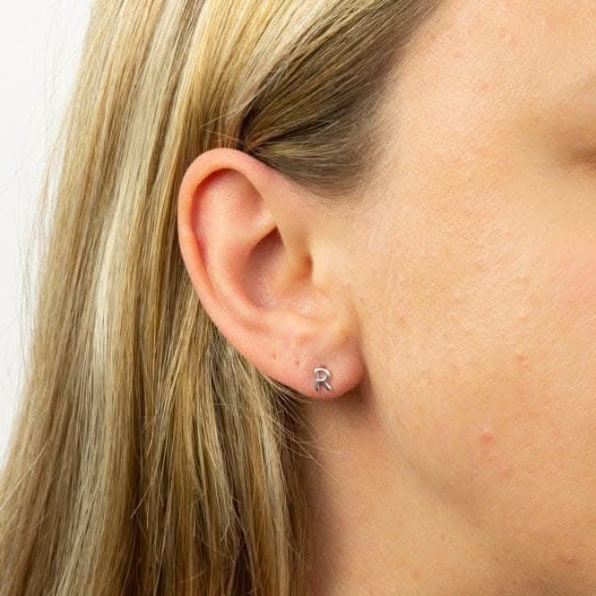 Initial R Sterling Silver Stud Earrings E6035