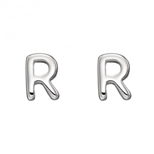 Initial R Sterling Silver Stud Earrings E6035