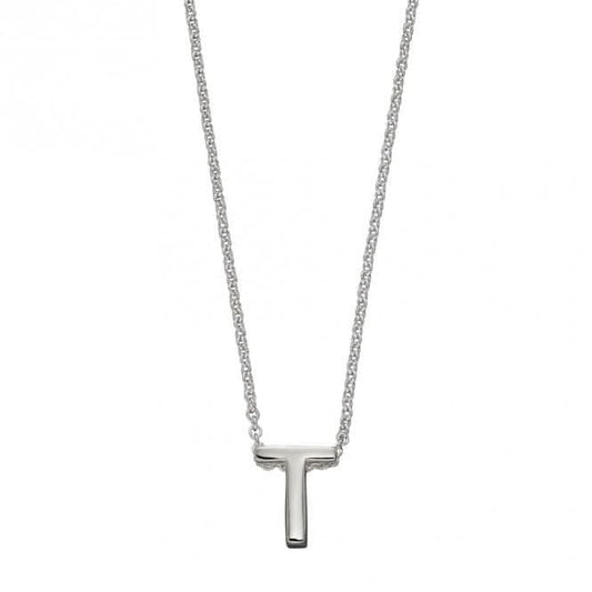 Initial T Plain Silver Initial Necklace N4447