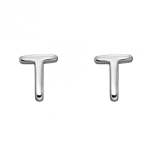 Initial T Sterling Silver Stud Earrings E6037
