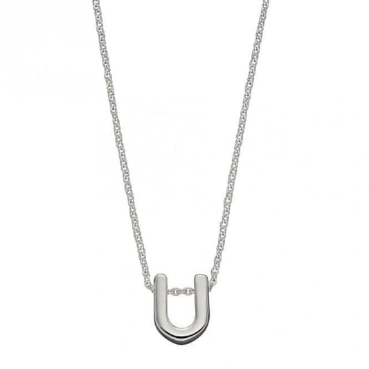 Initial U Plain Silver Initial Necklace N4448