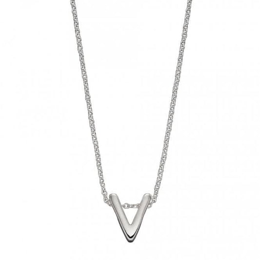 Initial V Plain Silver Initial Necklace N4449