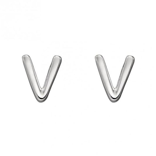 Initial V Sterling Silver Stud Earrings E6039