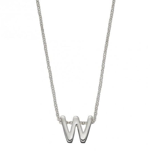 Initial W Plain Silver Initial Necklace N4450