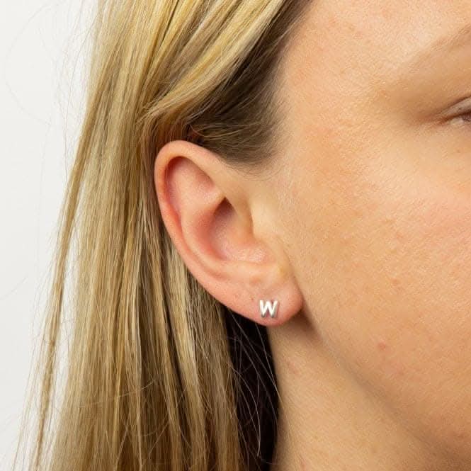 Initial W Sterling Silver Stud Earrings E6040